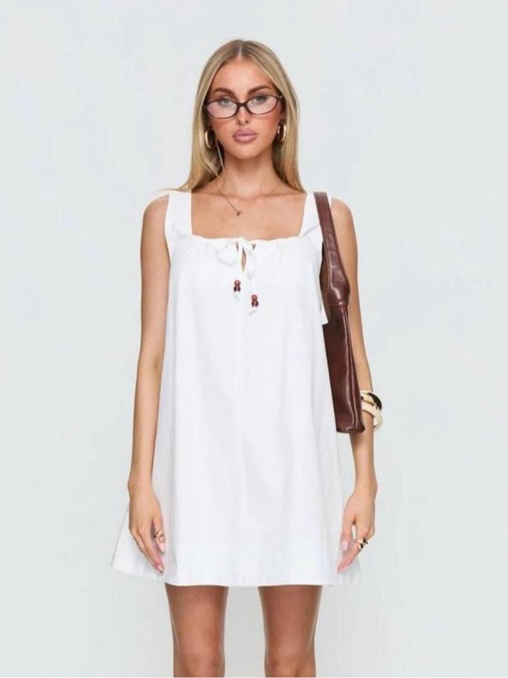 Primark White Tie-Front Square Neck Mini Dress
